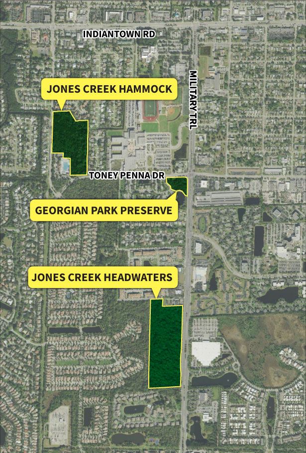 Location Map of Open Space Properties receiving habitat management - Jones Creek Hammock, Jones Cree