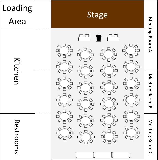 Auditorium round tables with chairs