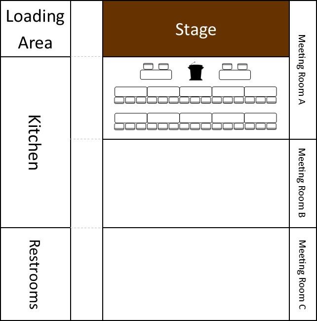 2 rows of tables with chairs all facing one way