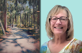 Cynthia Oaks and her painting