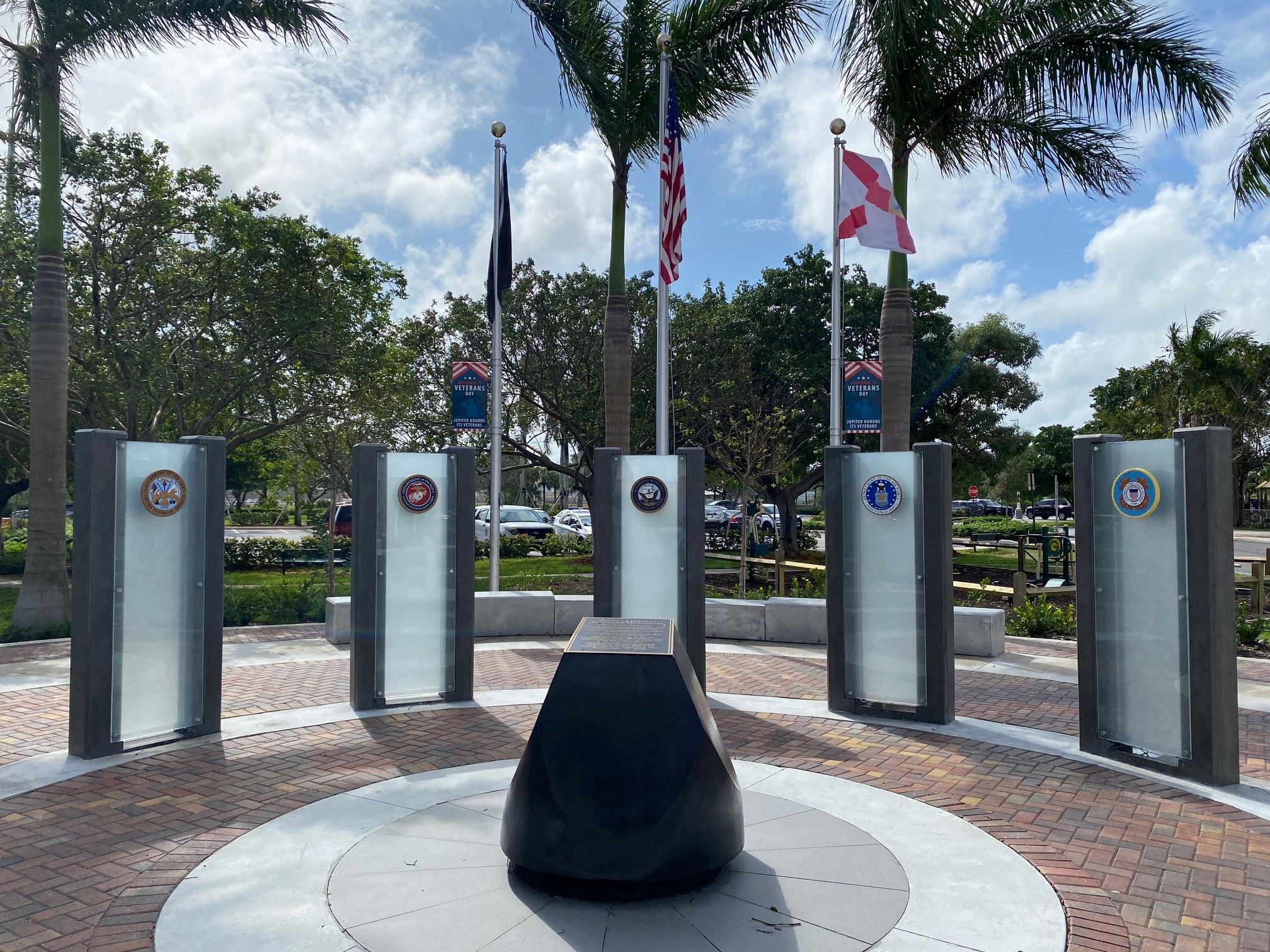 Veterans Memorial with flags Veterans Memorial with flags